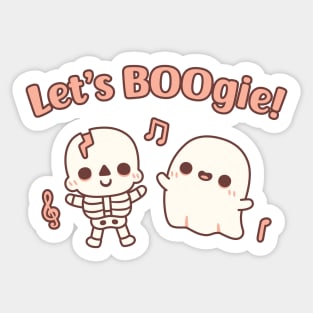 Cute Dancing Skeleton And Ghost Lets Boogie Funny Halloween Sticker